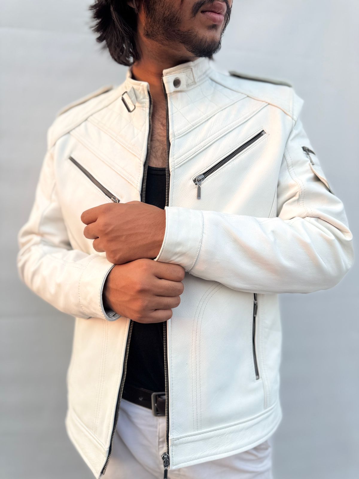 White Classic Sheep Leather Jacket